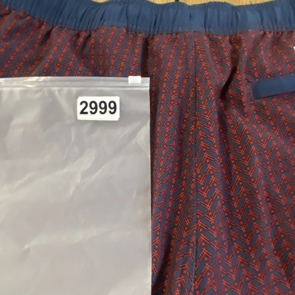 Fair‎ Harbor Retro Anchor Shorts Geometric Blue Red Lined Swim Trunks XL Swim